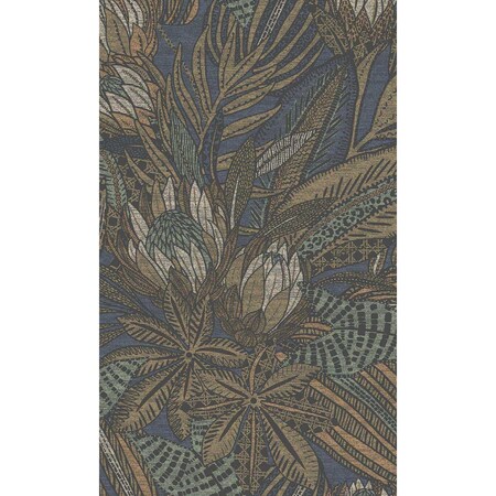 Walls Republic Navy Bold Leaves and Protea Flowers Tropical Shelf Liner Non-Woven Wallpaper (57Sq.ft) Dbl Roll R7687